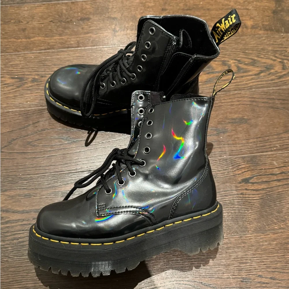 Dr.Martens Black Holographic Women's Boots - Picture 1 of 3